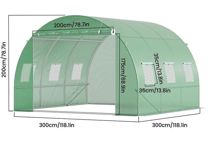 Polytunnel Greenhouse 3x3x2 m 9m Poly Tunnels Gardening Walk In Pollytunnel Tent with Steel Frame