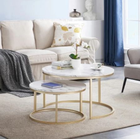 2 in 1 Marble Texture Coffee Table For Living Room Sofa Side Round