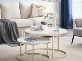 2 in 1 Marble Texture Coffee Table For Living Room Sofa Side Round