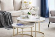 2 in 1 Marble Texture Coffee Table For Living Room Sofa Side Round
