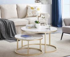 2 in 1 Marble Texture Coffee Table For Living Room Sofa Side Round