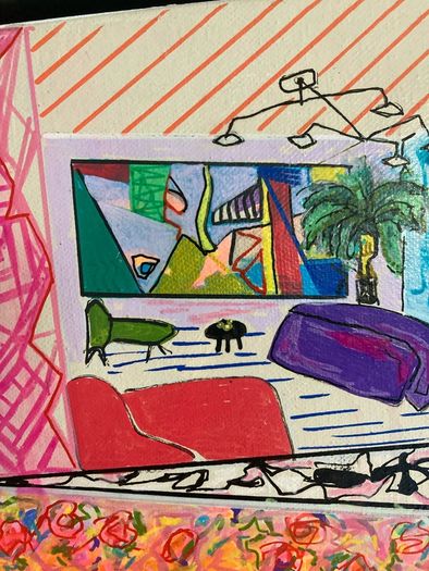 Framed Original Abstract Painting Miami style Interiors Art   Original Art Gift