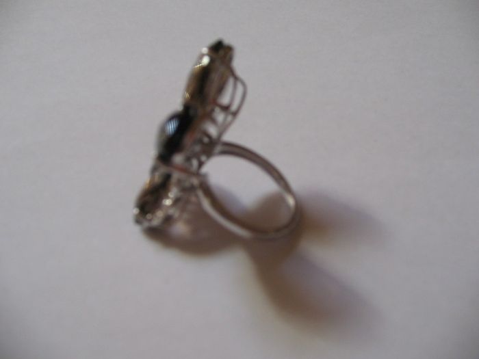 Smoky quartz & topaz silver Butterfly ring