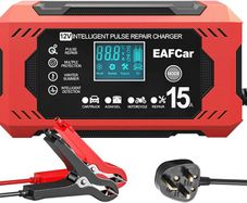 15Amp Car Battery Charger, 12V Smart Trickle Charger and Maintainer, LCD Screen Maintainer/Pulse Repair Activation Pack for Car, Motorcycle, Lead Acid Batteries & AGM. (15A)