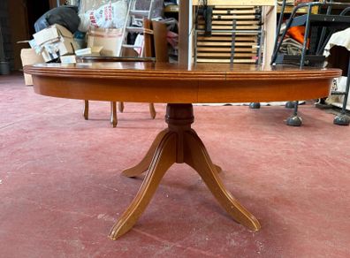 Vintage Inlaid Oval Coffee Table / Pedestal Occasional Table