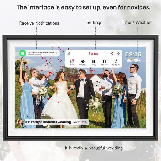 WiFi Digital Photo Frame 1280x800 HD IPS Touchscreen, 32GB Storage, Auto-Rotate, Wall-Mountable for Sharing Photos & Videos