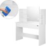 Dressing Table 3 Compartments with Lighting Including Distance Sensor Mirror 4 Open Shelves White Dressing Table Cosmetic Table 108 x 40 cm Image 3