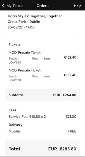 x2 Seated Tickets - Harry Styles