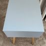 1 Drawer Wooden Nightstand with Round Tapered Legs, Blue and Brown Image 8