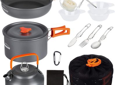 Camping Cookware Set Outdoor Cooking Kettle Mess Kit Pots Pans Ultralight Portable for Backpacking Hiking Picnic Fishing Mountaineering