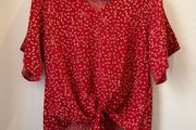 Red Floral Tie Front Knot Top Size S!