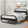 King Size Bed Frame with Headboard,150x200 Oval-Shaped Platform Bed Frame with Under-Bed Storage,Steel Slats Mattress Foundation Round Pipe Design,Black Image 7