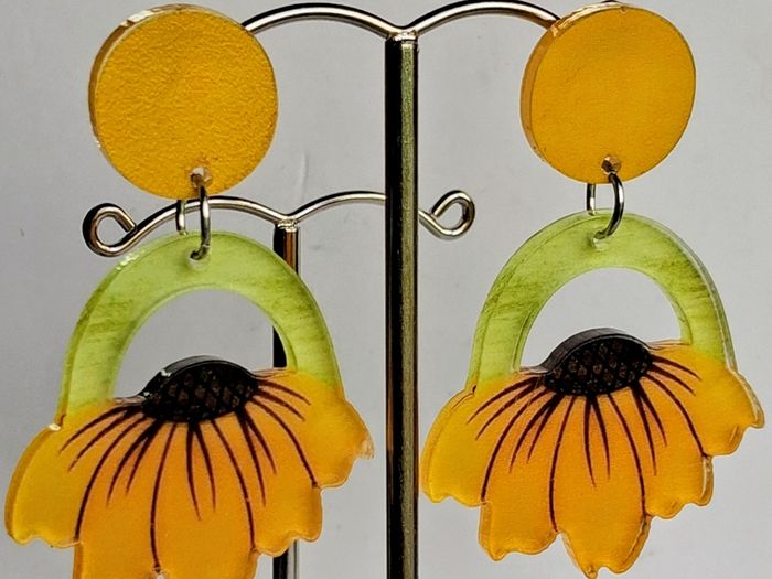 Open Arch Upside Down Yellow Sunflower Drop Earrings