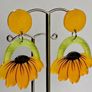Open Arch Upside Down Yellow Sunflower Drop Earrings Image 6