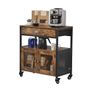 Farmhouse Coffee Bar Cabinet with 4-Tier Storage, Movable Coffee Bar Table with Wheels & Mesh Door, Sideboard Buffet Cabinet for Kitchen, Entryway Image 2