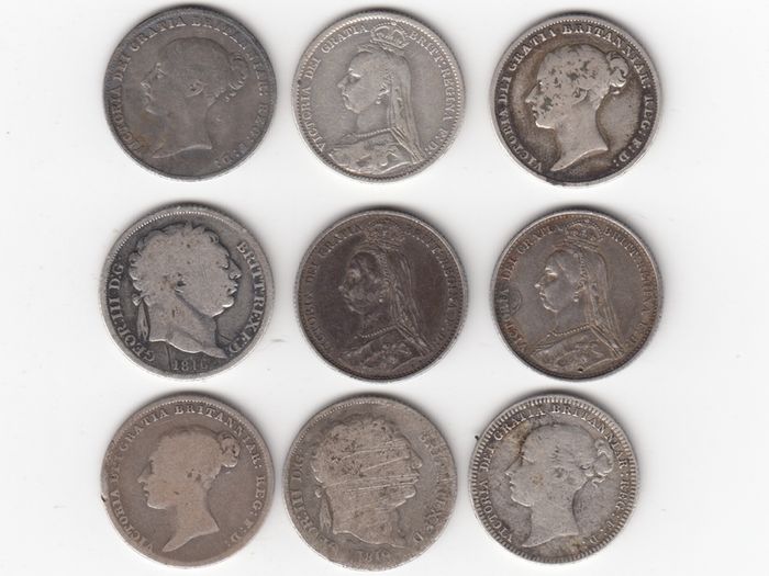 G.B. 9 x 6d, 92.5% Silver Coins  ( no. G26)