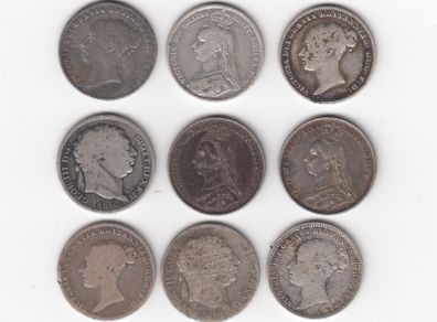 G.B. 9 x 6d, 92.5% Silver Coins  ( no. G26)