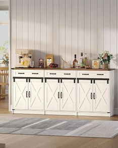 Vintage Large Sideboard Buffet Cabinet with 3 Drawers, 6 Doors