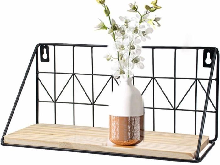 2 Wall Mounted Floating Shelves Set Wood Wall Mounted Shelf Metal Frame Storage Shelves Display Racks Home Decor Rustic for Bedroom, Bathroom, Living Room, Kitchen, Office
