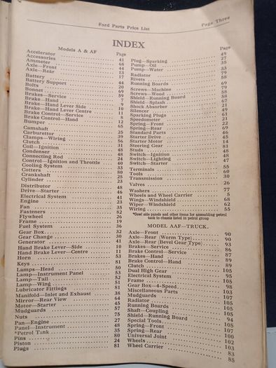 1931 Ford Parts Price List ( Model  A-AF-AAF )