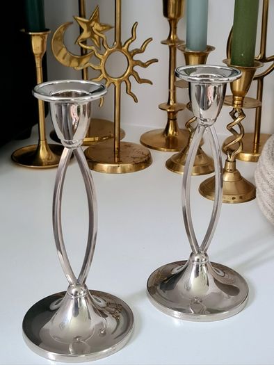 Vintage Ianthe Silver Plated Candlesticks - Pair of Mid-Century Open Loop Candle Holders (England)