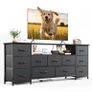 Tv Cabinet, Dresser for Bedroom with 11 Fabric Drawers, TV Stand with Power Socket for TVs up to 70 inchTV Units for Living Room, Bedroom, Black Image 9