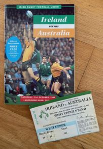 Very Rare 1992 Ireland v Australia - International Rugby Match Programme & Match Ticket