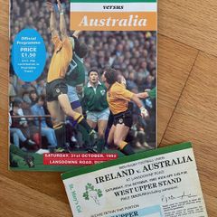 Very Rare 1992 Ireland v Australia - International Rugby Match Programme & Match Ticket