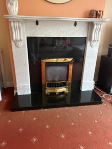 Classic White Marble Fireplace Surround with Polished Black Granite Insert & Hearth