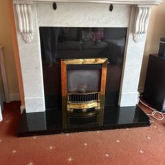 Classic White Marble Fireplace Surround with Polished Black Granite Insert & Hearth