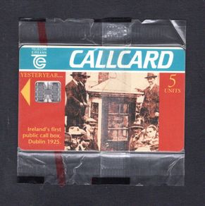 1995 Ireland 5 unit complimentary Callcard was by Telecom Eireann. Includes a picture of Ireland's first call box dating back to the year 1925 (Schlumberger SC7) Call Card Mint in Packaging