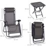 3pcs Folding Zero Gravity Chairs Sun Lounger Table Set w/ Cup Holders Reclining Garden Yard Pool, Dark Grey Image 3