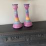 Set of Two beautiful tall coloured ceramic signed candle holders Image 6