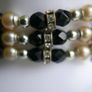 Vintage Necklace Three Strand Beaded Gold Black Grey White Vintage Image 2