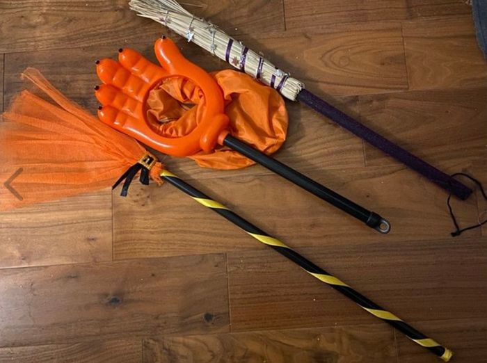 Halloween Witch brooms and monster hand