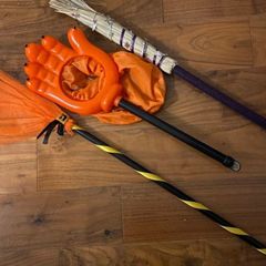 Halloween Witch brooms and monster hand