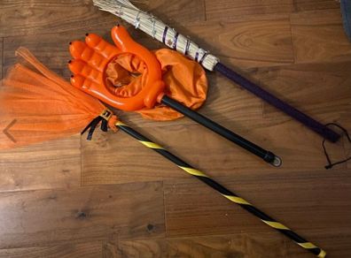 Halloween Witch brooms and monster hand