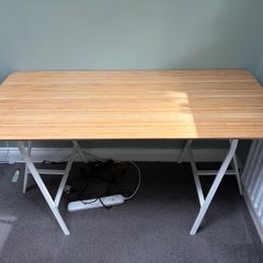 Bamboo desk top with white legs