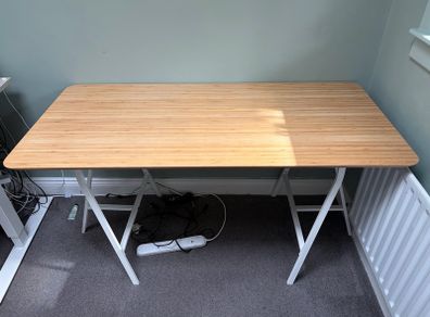 Bamboo desk top with white legs