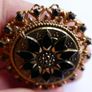 Antique Beautiful Florenza Goldtone Gilt Jet Art Brooch Pin Image 9
