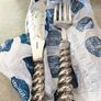 Silver-plated utensil fish carving set or serving set, noted by the specific shape of the knife blade. Image 4
