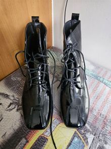 Black Patent Croc Lace-Up Ankle Boots (Gold Stud Details)