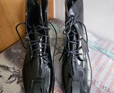 Black Patent Croc Lace-Up Ankle Boots (Gold Stud Details)