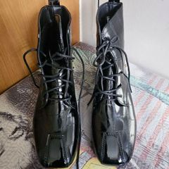 Black Patent Croc Lace-Up Ankle Boots (Gold Stud Details)