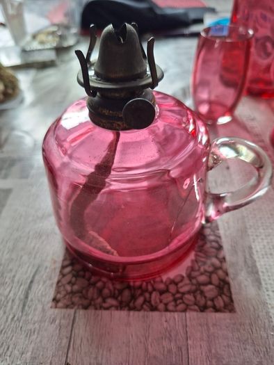 Two Old Cranberry Thumb Oil Lamps for sale, Postage Available,