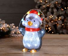 30cm Festive Acrylic Lit Penguin Indoor Outdoor Christmas Decoration