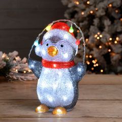 30cm Festive Acrylic Lit Penguin Indoor Outdoor Christmas Decoration