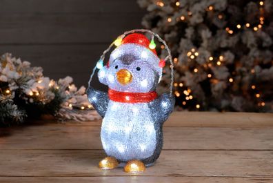 30cm Festive Acrylic Lit Penguin Indoor Outdoor Christmas Decoration