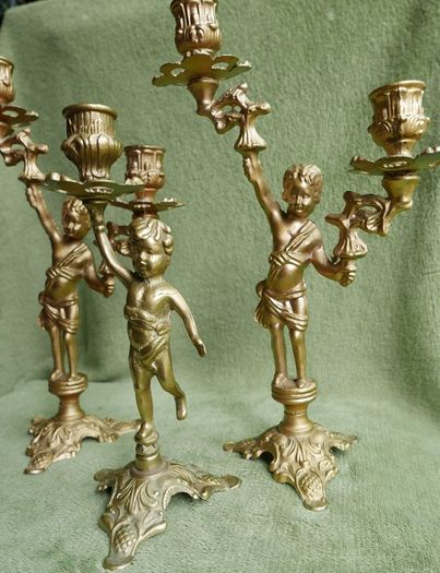 Vintage French Brass Cherub Candelabra, Antique Brass Candle Holders, Vintage Candlestick, Art Nouveau Brass Candlesticks