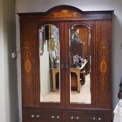 Edwardian Inlaid Mahogany Double Wardrobe